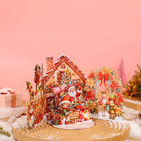 Santa Claus Flower House 3D Pop Up Card