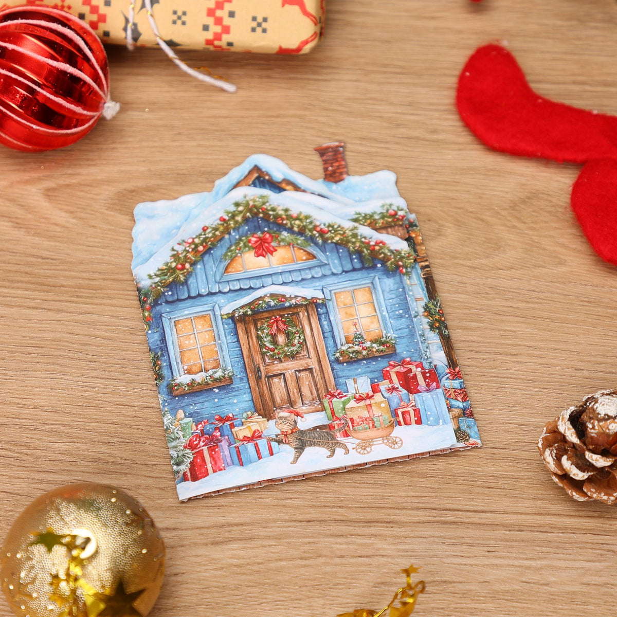Blue Christmas Yard Double Door 3D Pop Up Card