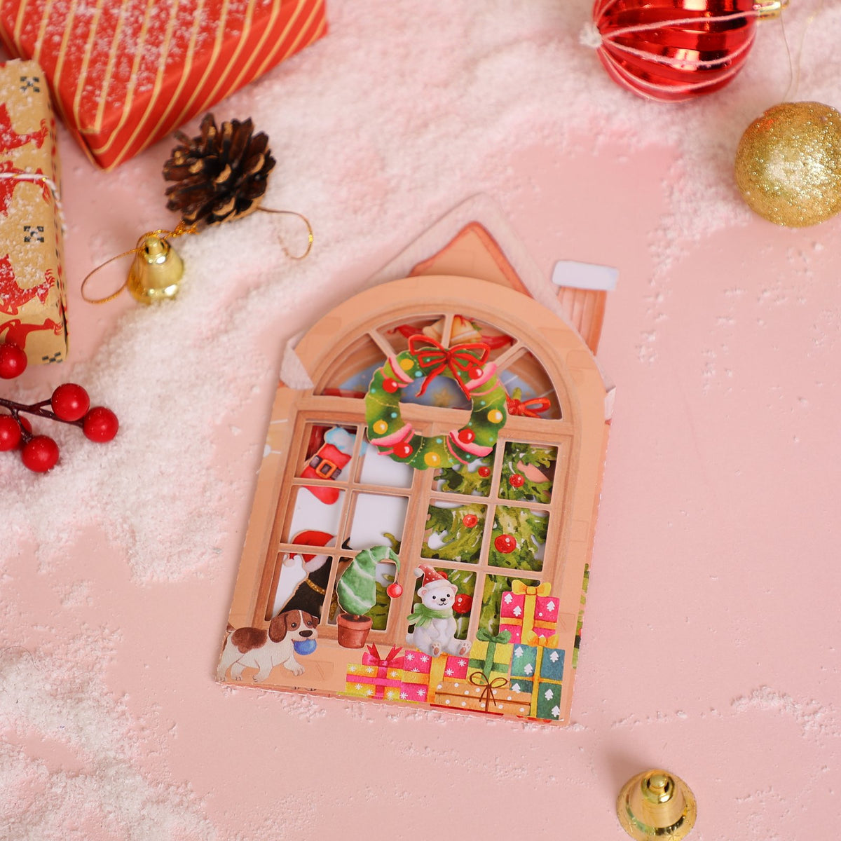 Christmas Cottage Window Scene 3D Pop Up Card