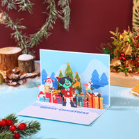 Santa Claus Trumpet Flip Pop Up Card Light Blue