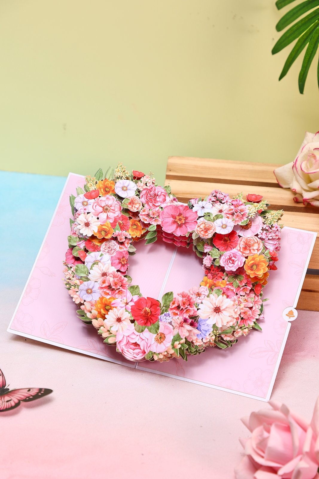 Light Pink Rose Heart 3D Pop Up Card