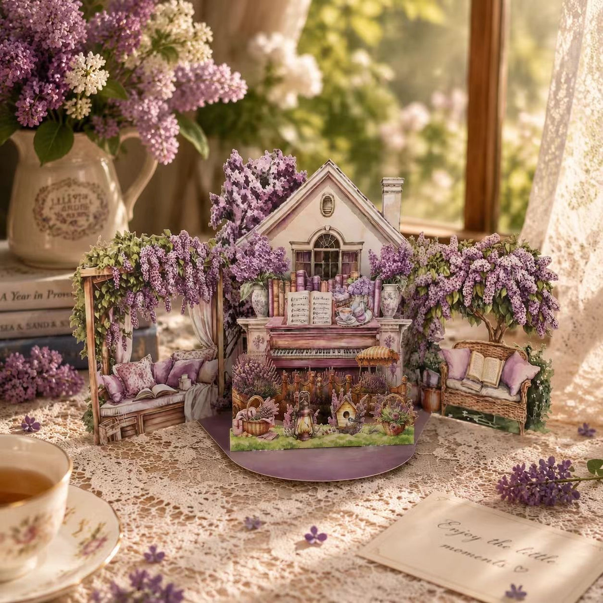 Flower Book House Double Door Pop Up Card