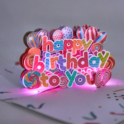 Lollipop Birthday LED Lights & Music Pop Up Card