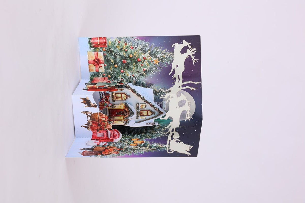 Red Christmas Snowy Night Flip Pop Up Card