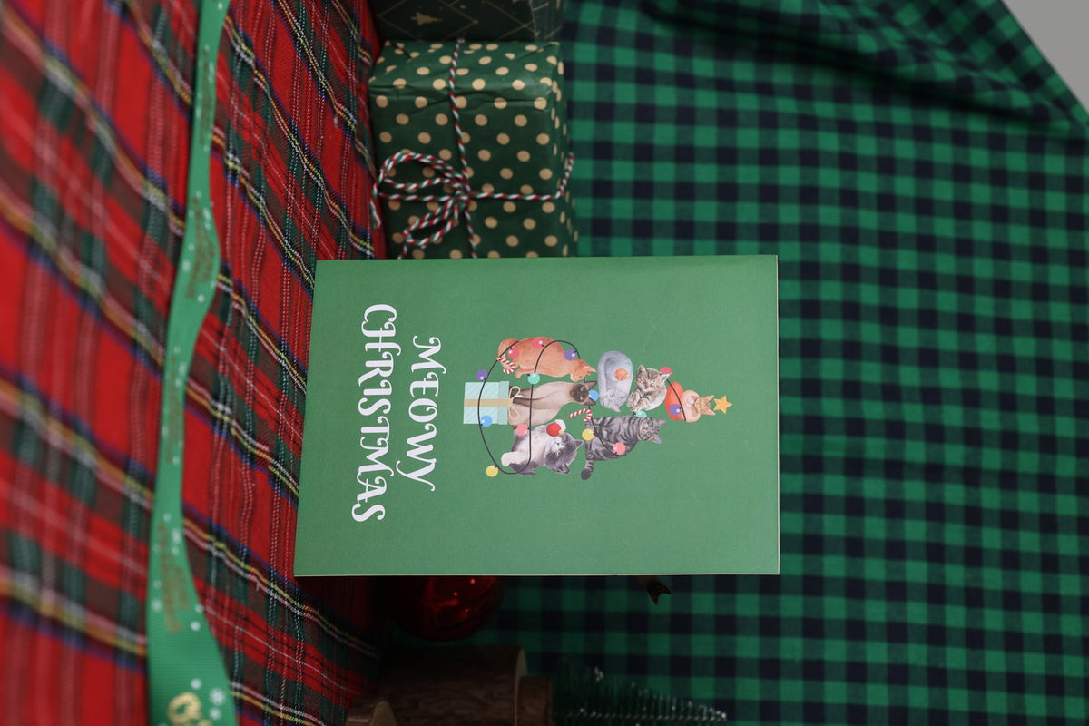 Cat Christmas Tree Fairy Lights Greeting Card