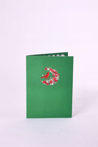 Green Cardinal Crescent Moon 3D Pop Up Card