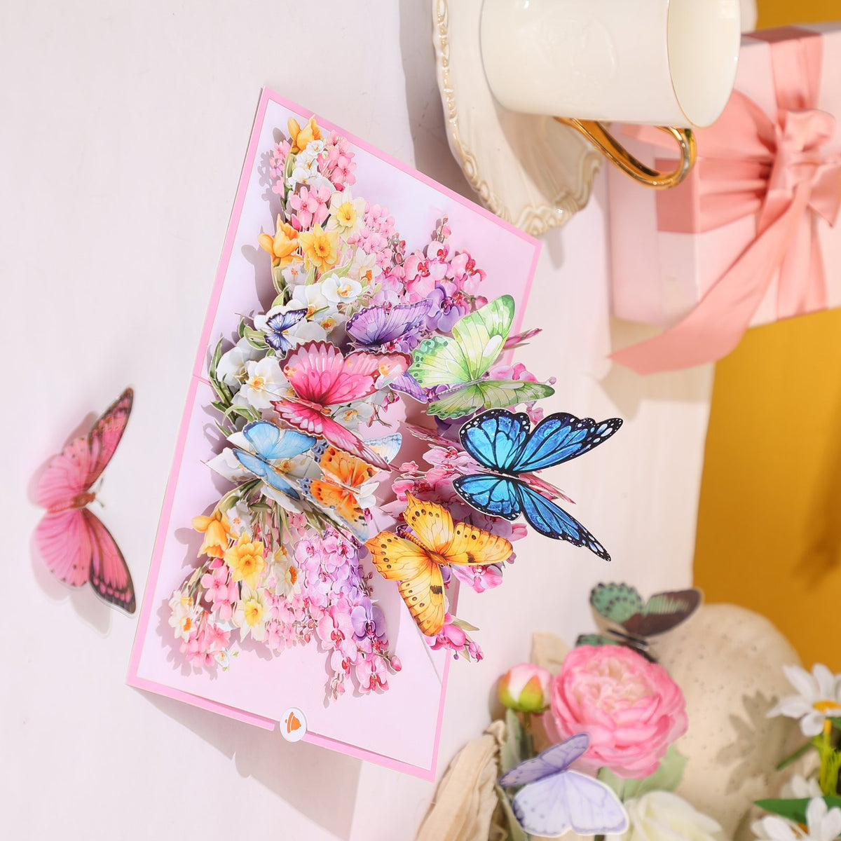 Pink Orchid Butterfly Flowering Shrubs 3D Pop Up Card