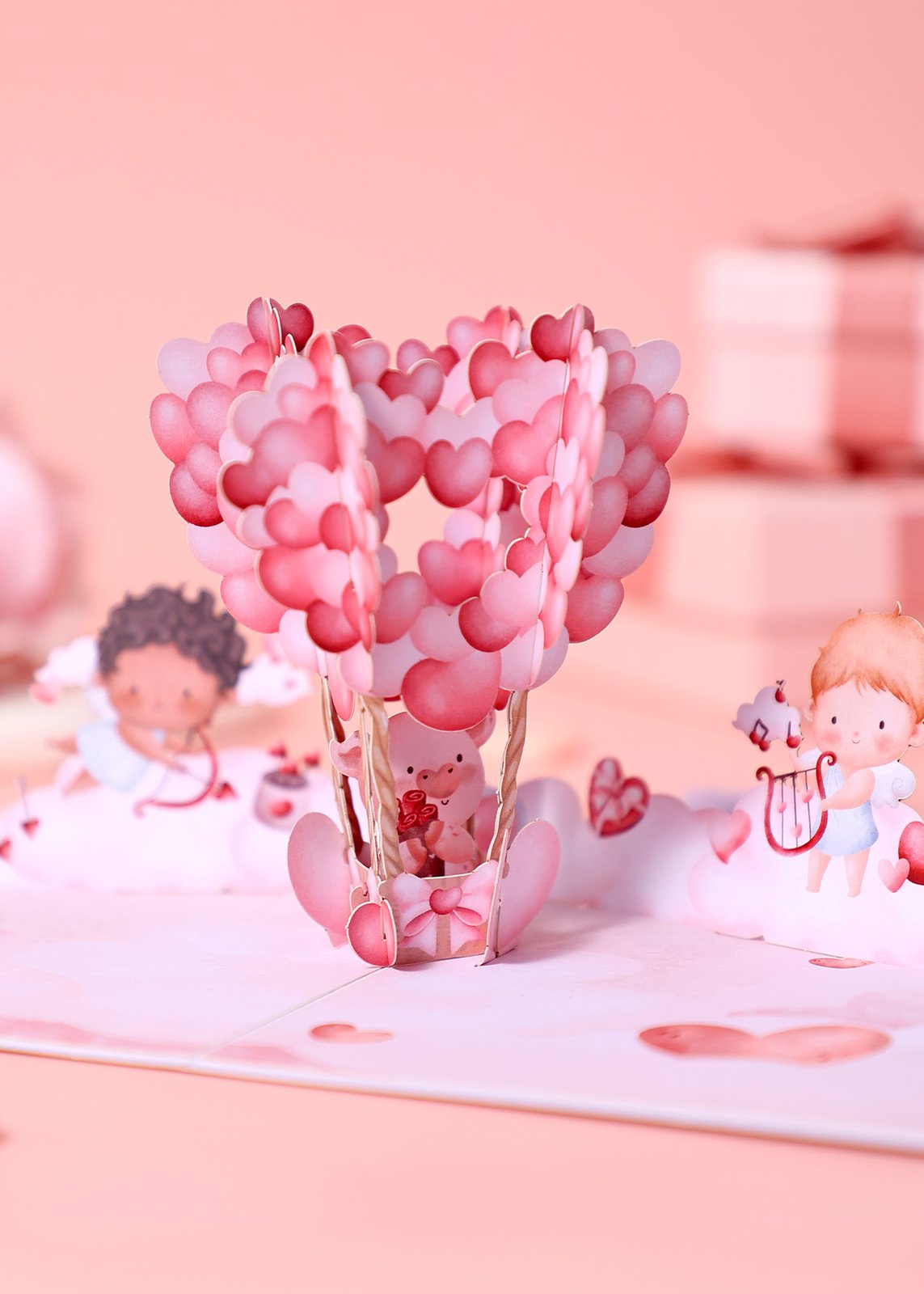 Valentine's Day Pig Hot Air Balloon 3D Pop Up Card