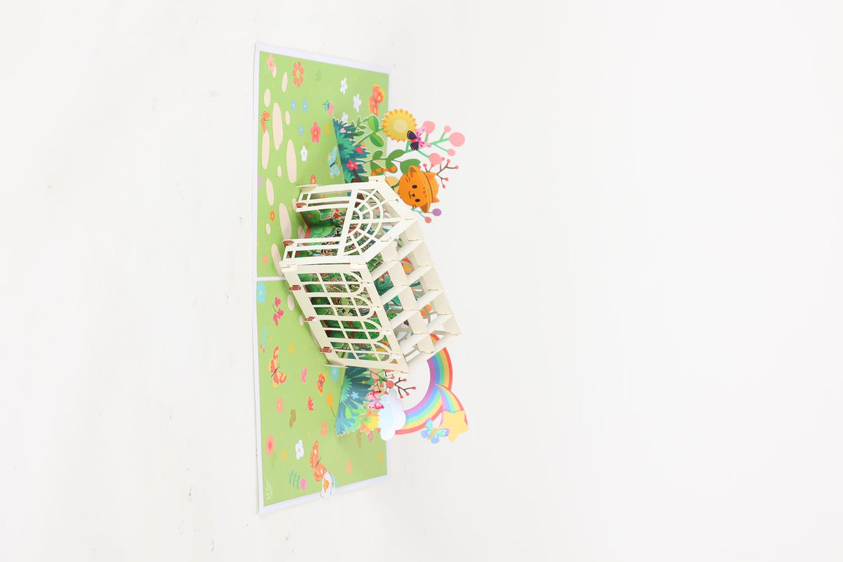Greenhouse Cat Watering Plants 3D Pop Up Card
