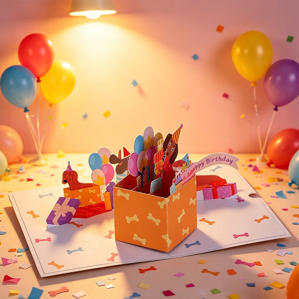 Dog Birthday Box 3D Pop Up Card