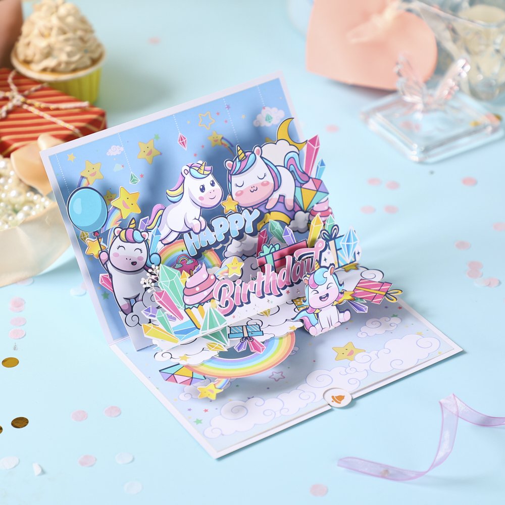Blue Unicorn Birthday Greeting Card