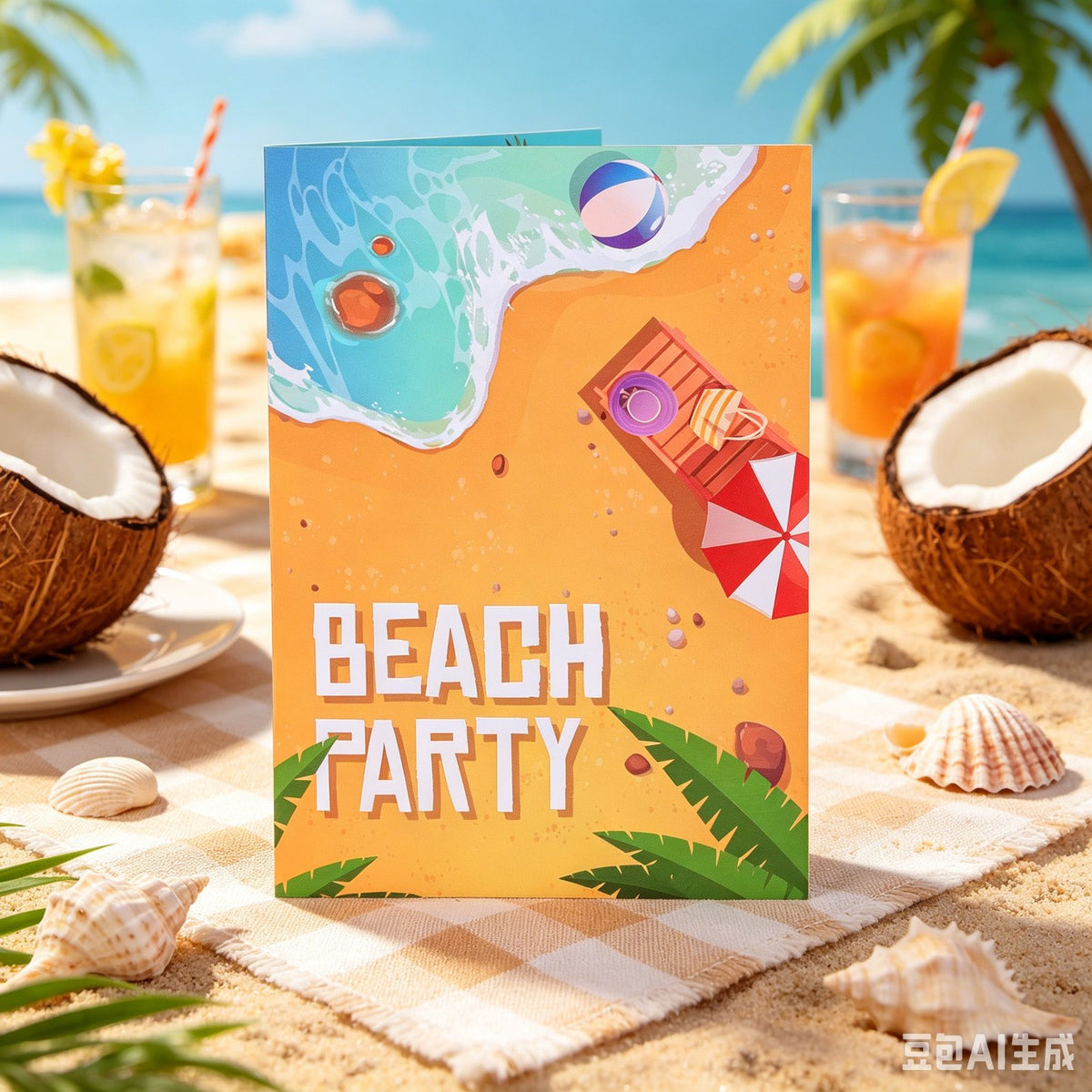 Summer Beach Party Umbrella 3D Pop Up Card