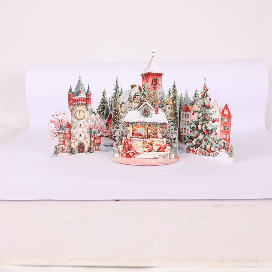 Vintage Red Christmas Double Door Pop Up Card