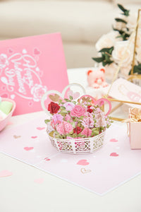 Rose Heart Flower Basket 3D Pop Up Card