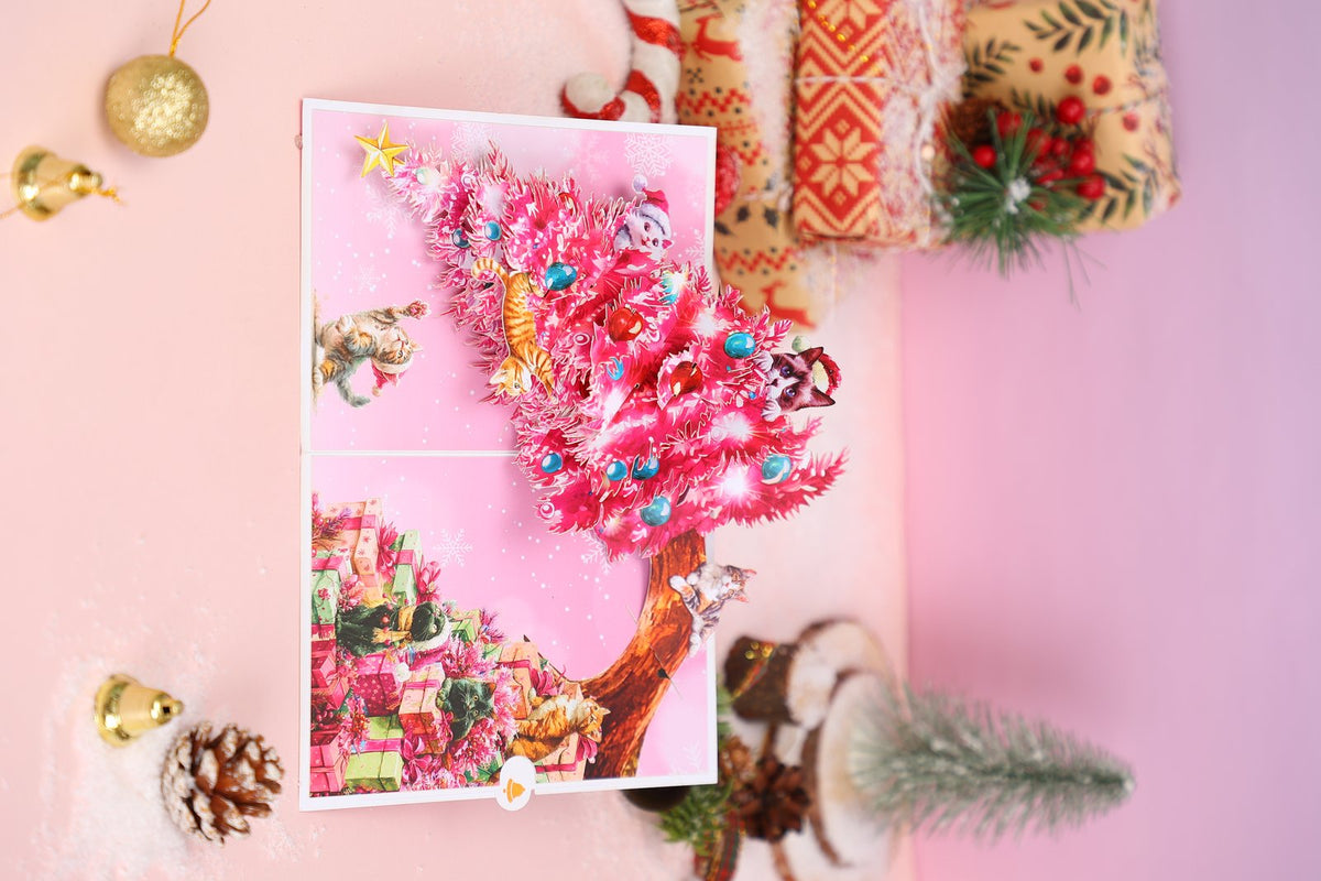 Pink Christmas Tree Flip Pop Up Card