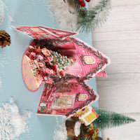 Pink Christmas Snowy House Greeting Card