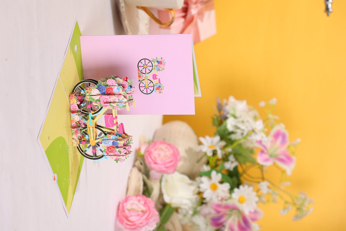 Floral Print Bicycle Flip Pop Up Card