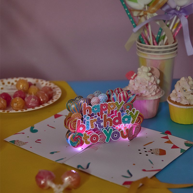 Lollipop Birthday LED Lights & Music Pop Up Card