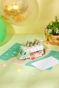 Premium Flower Cart 3D Pop Up Card Light Green