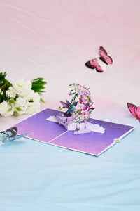 Hummingbird Fresh Flowers Crescent Moon 3D Pop Up Card