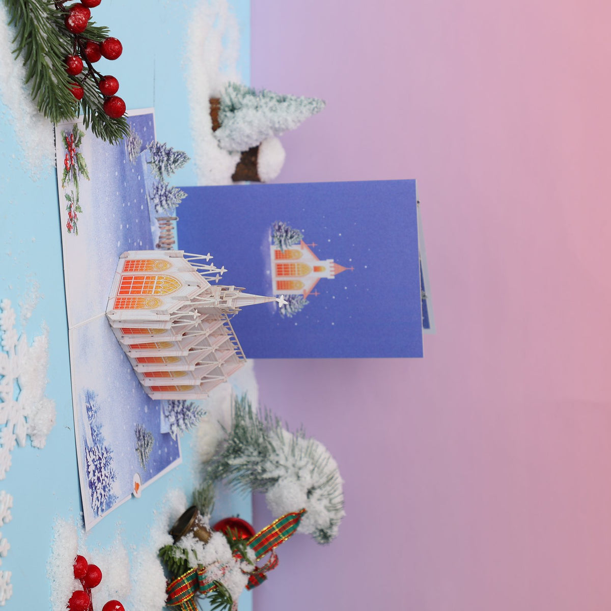 Snowy Night Church Flip Pop Up Card