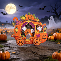 Halloween Cartoon Pumpkin Horse Carriage Greeting Card