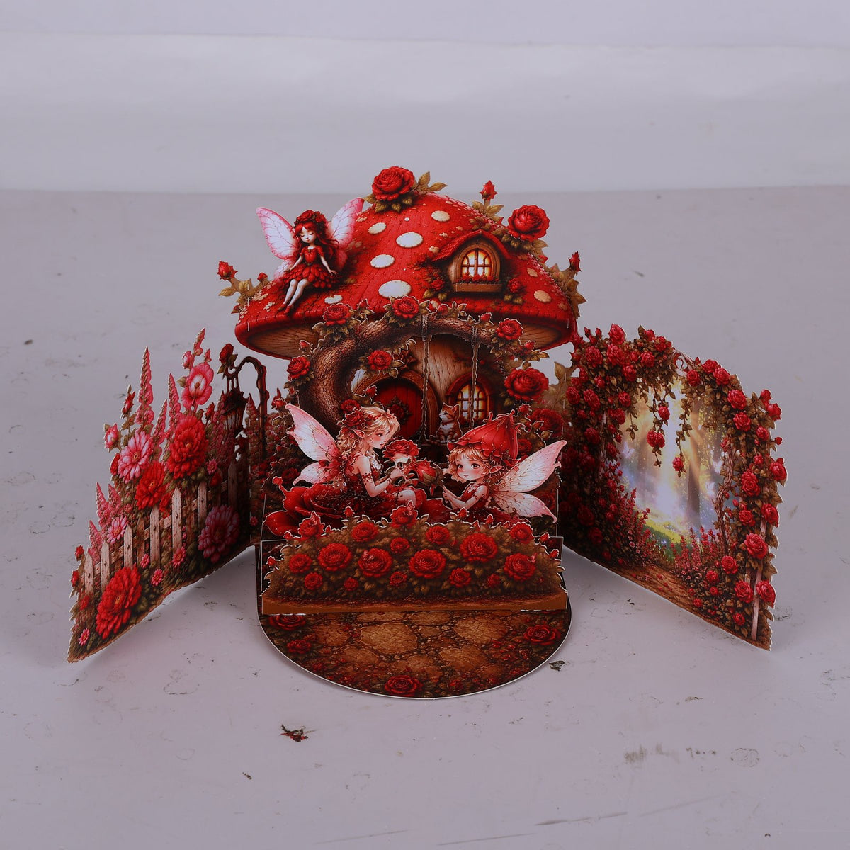 Elf Red Rose Double Door 3D Pop Up Card