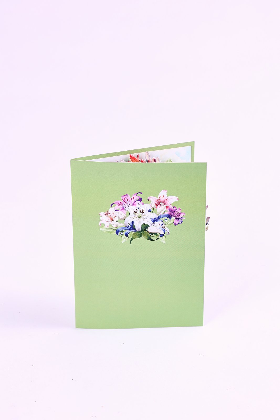 Green Lily Heart Floral Wreath Greeting Card