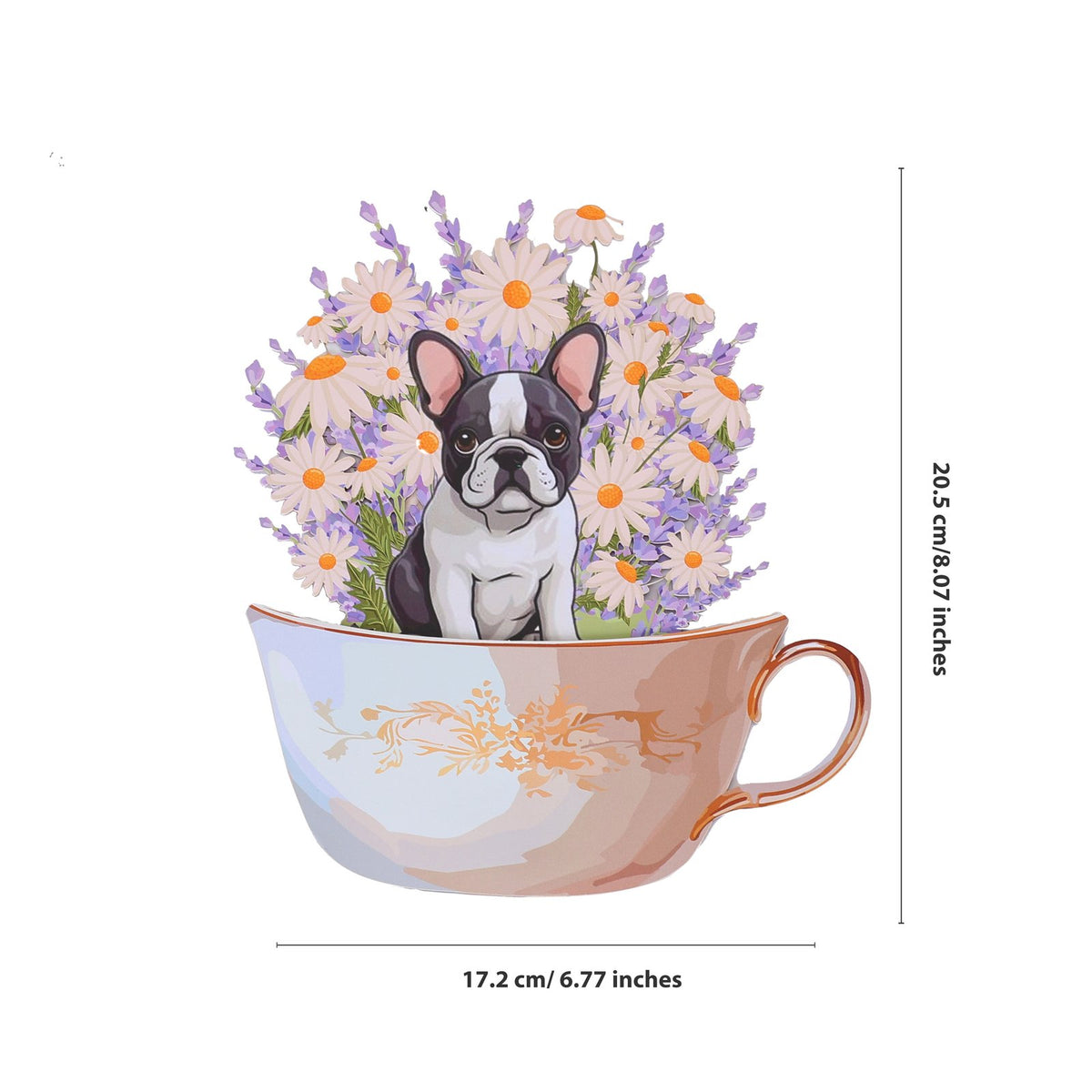 French Bulldog Daisy Teacup 3D Pop Up Card