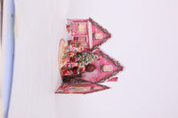 Pink Christmas Snowy House Greeting Card