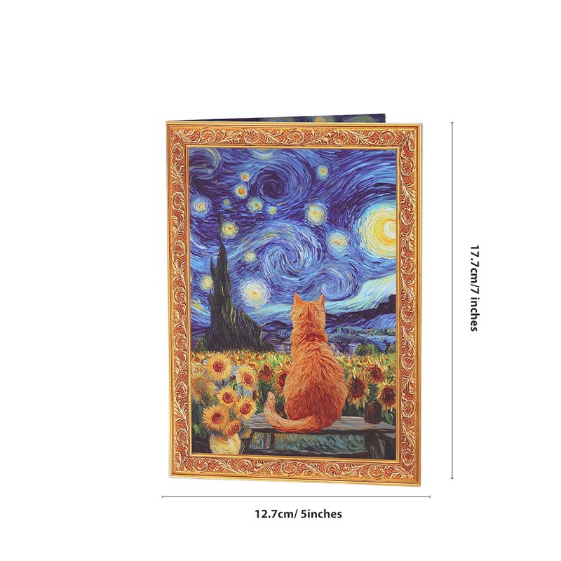 Star Sunflower & Cat Greeting Card