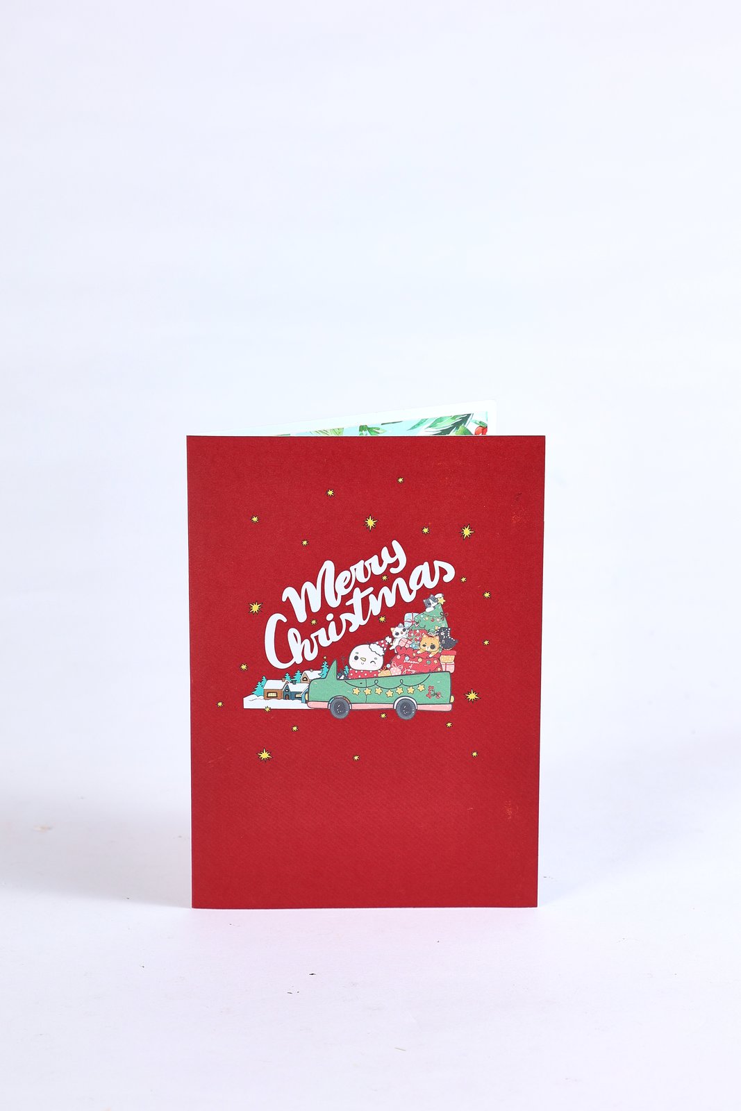 Christmas Cat Snow Car Greeting Card