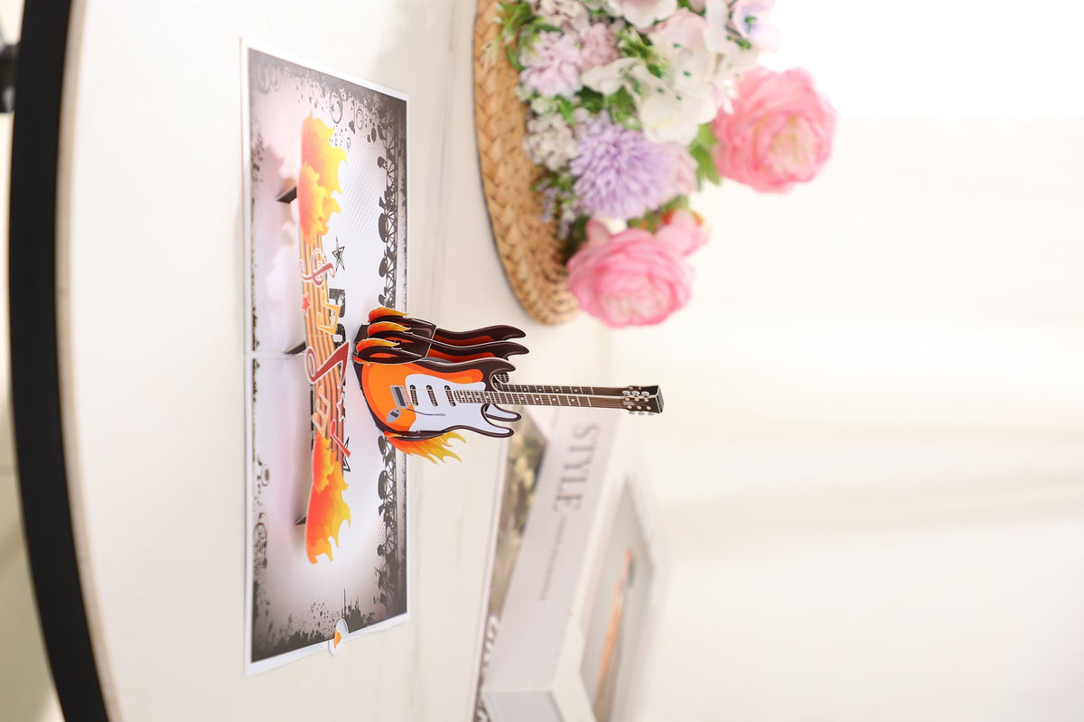 Rock Music Guitar Flip Pop Up Card