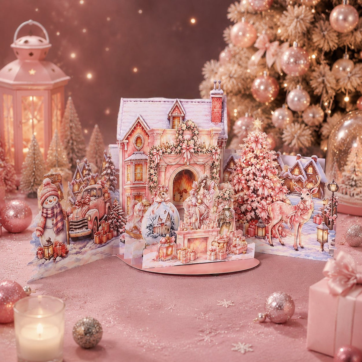 Dreamy Pink Christmas Double Door Pop Up Card