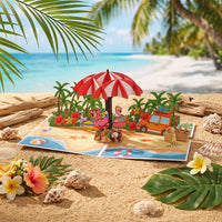 Tropical Beach Flamingo Pop Up Card