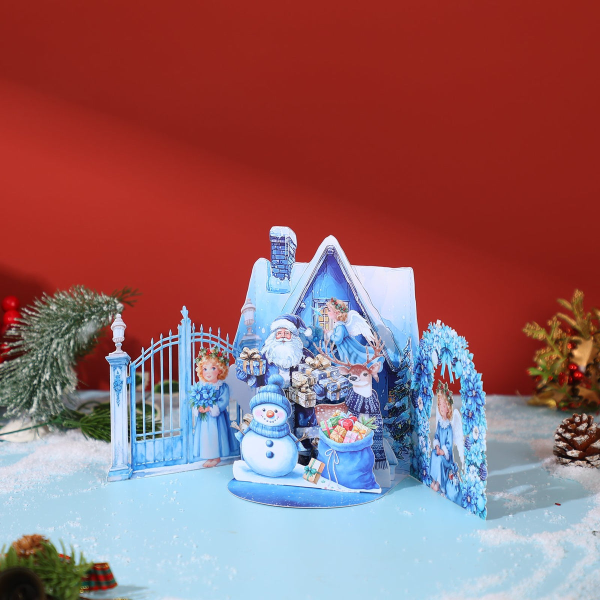 Blue Snowman Arch Christmas Greeting Card