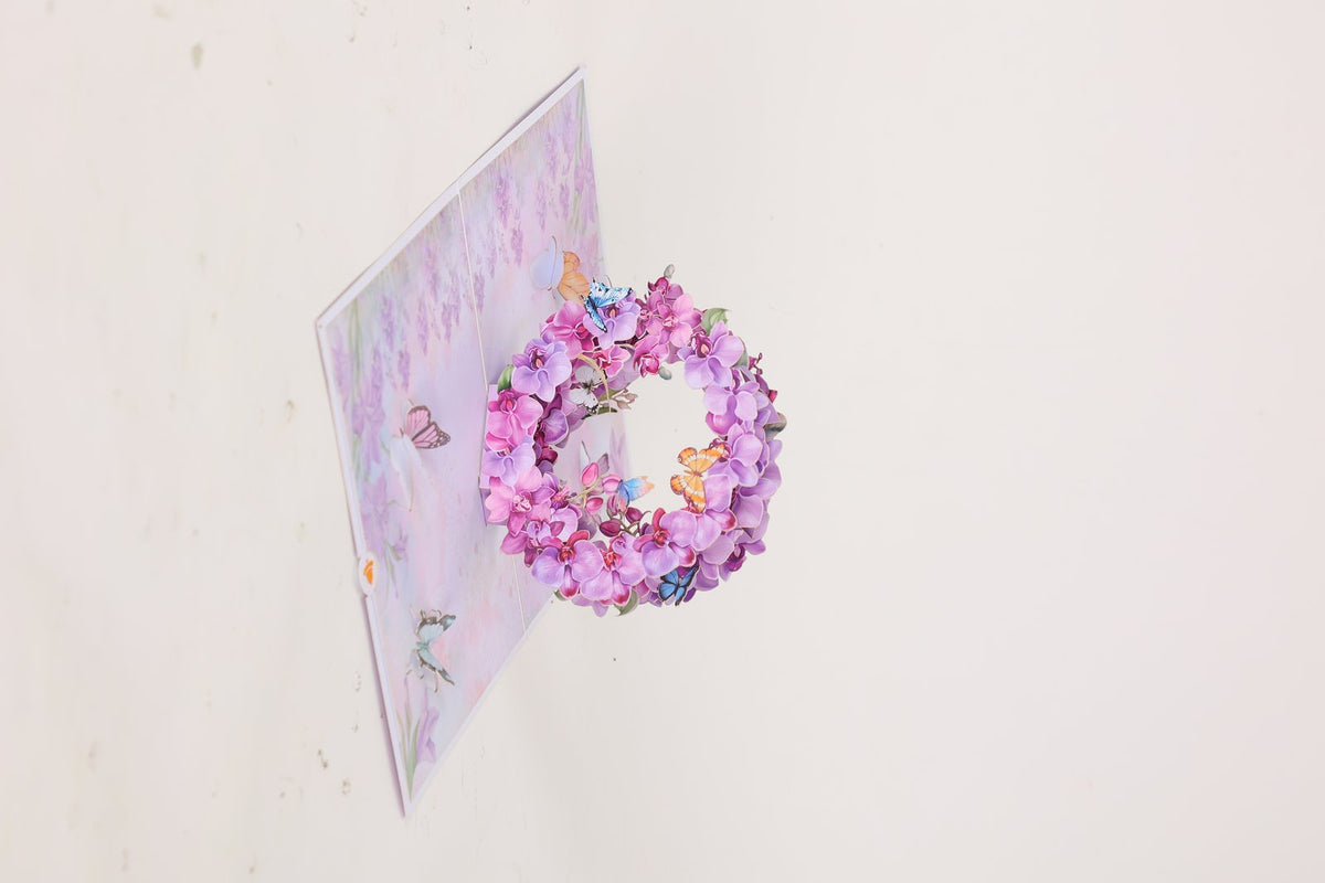 Purple Orchid Floral Wreath 3D Pop Up Card