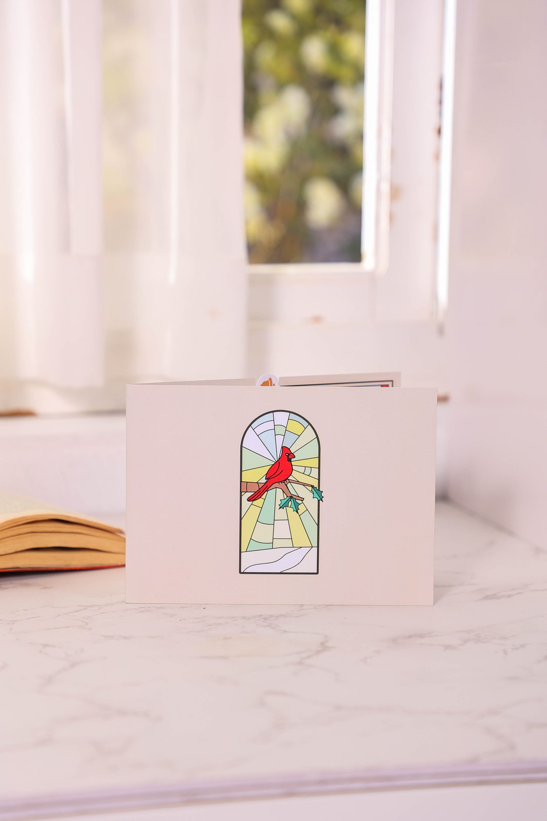 Stained Glass Cardinal 3D Pop Up Card