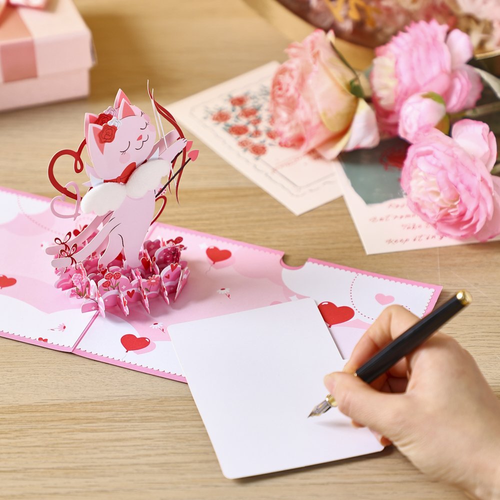 Cupid Kitten 3D Pop Up Card Wings