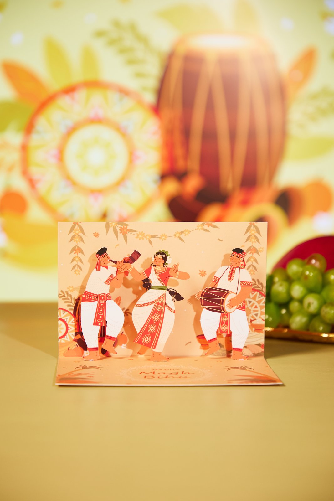 Assam Harvest Festival 90° 3D Pop Up Card