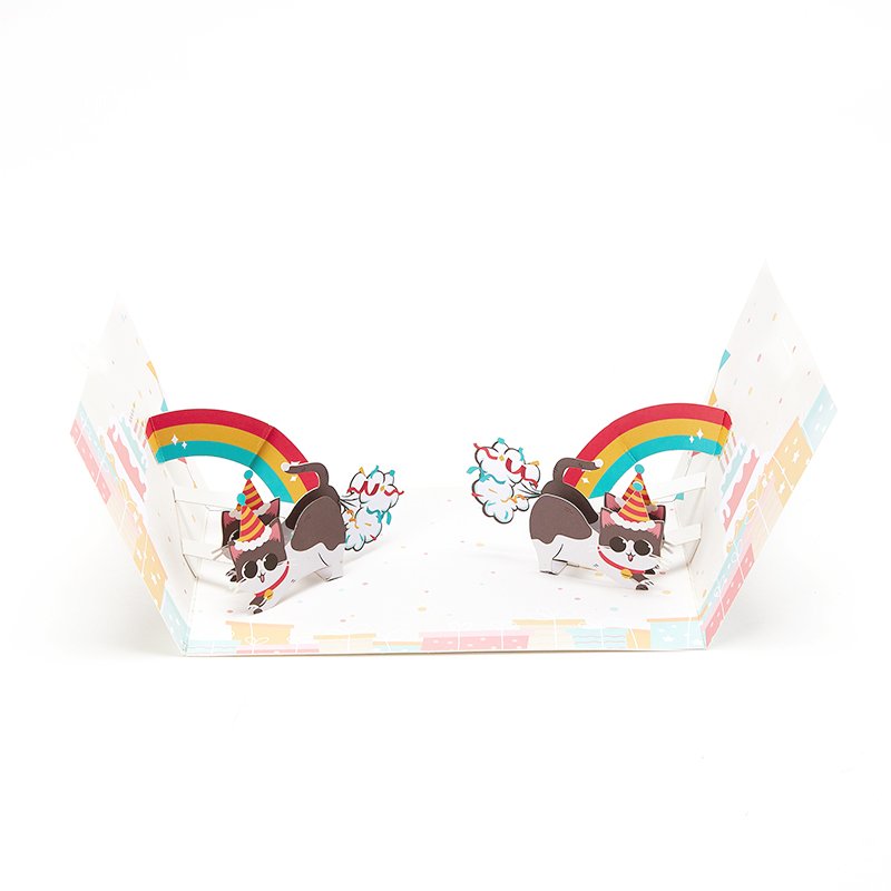 Cartoon Cat Birthday Flip Pop Up Card