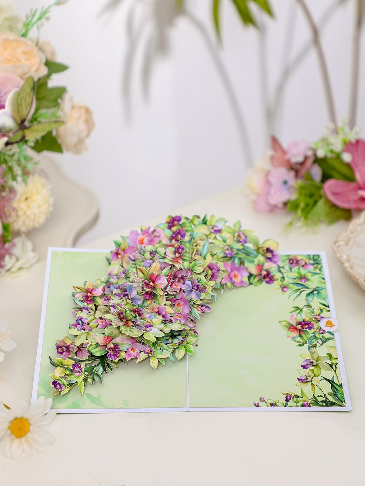 Green Dendrobium Orchid Floral Branch Greeting Card