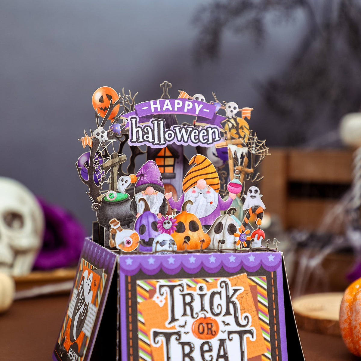 Halloween Gnome Box Purple Card