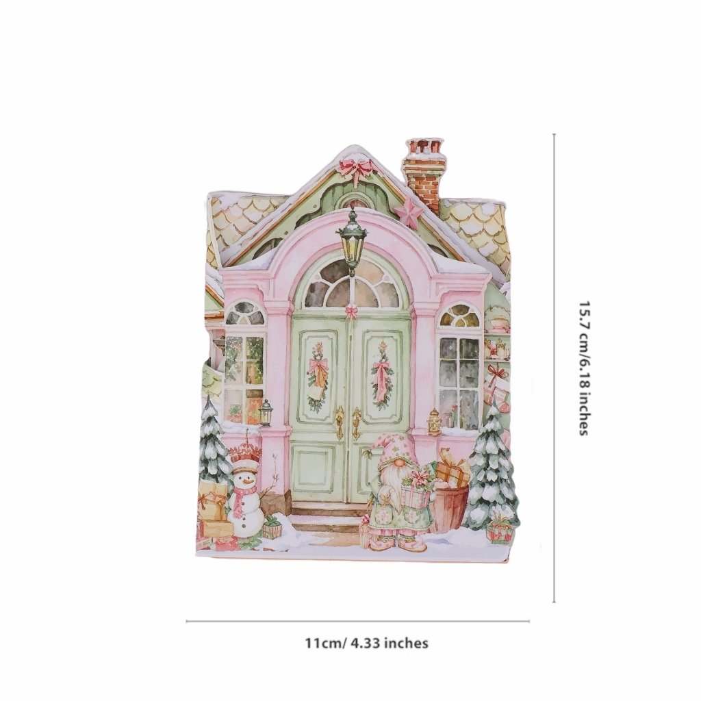 Vintage Pink Green Christmas Double Door Card