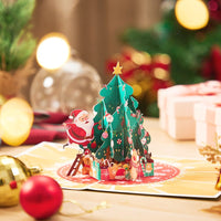 Santa Claus Climbing Christmas Tree 3D Pop Up Card