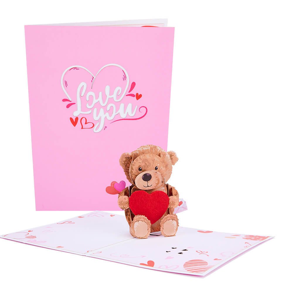 LED Lights & Music Teddy Bear Heart 3D Pop Up Card