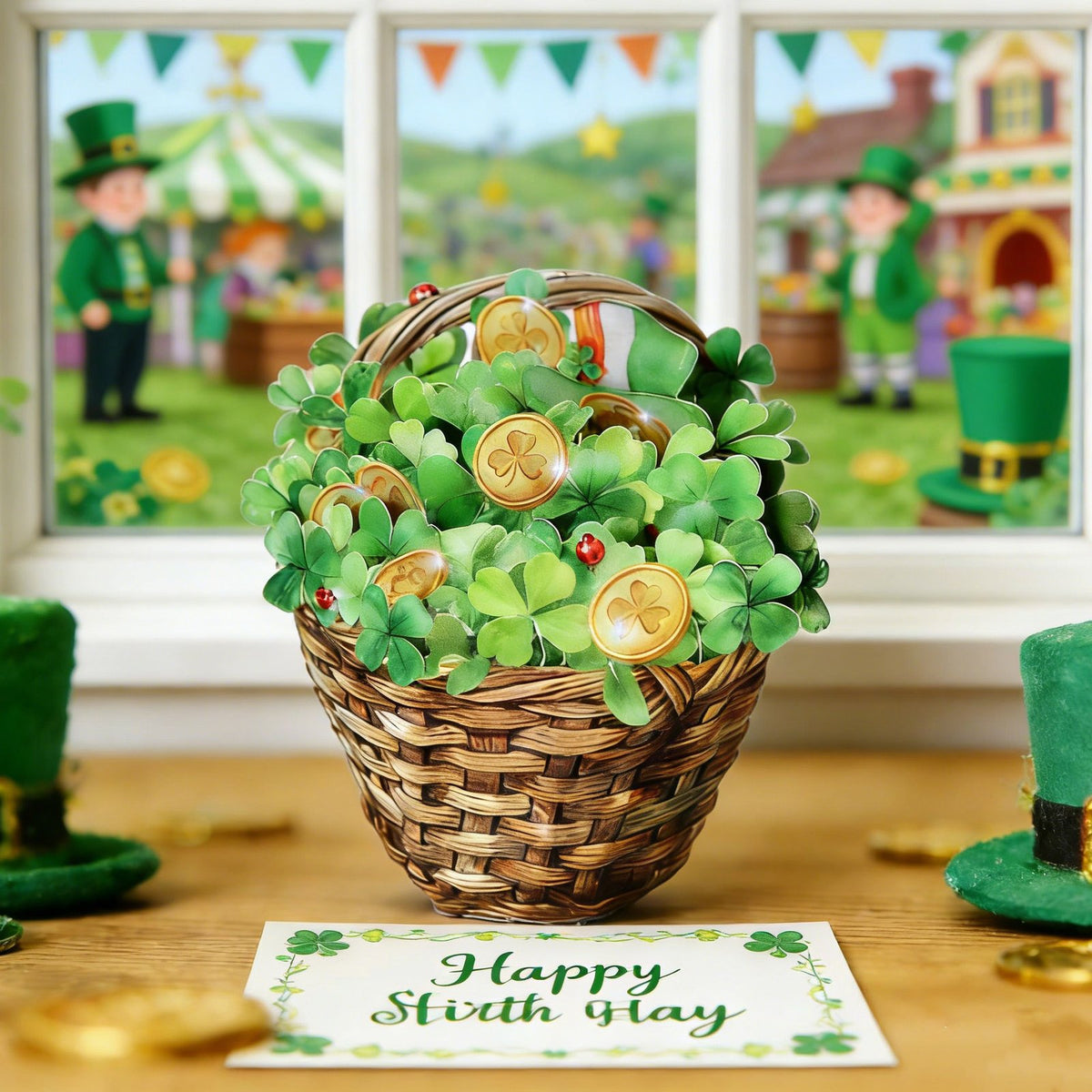 St. Patrick's Day Gold Ingot Flower Basket Greeting Card