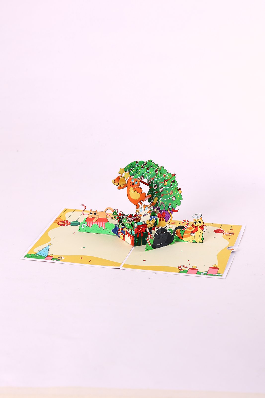 Cat Christmas Tree Crescent Moon 3D Pop Up Card