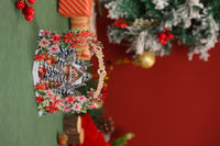 Christmas Floral Wreath Snowy House Greeting Card