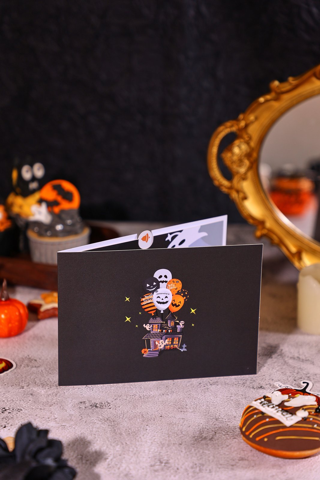 Halloween Haunted House Balloon Greeting Card
